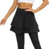 WOWENY Tennis Skirted Leggings with Pockets for Women Active Skort Athletic Ruffle Pleated Golf Skapri with Skirt