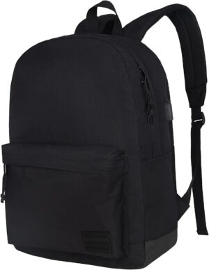 SUPACOOL Casual Laptop Backpack for Men and Women, School Backpack for Boys and Girls, College Bookbag, USB Charging Port, Lightweight Back Pack(Black)