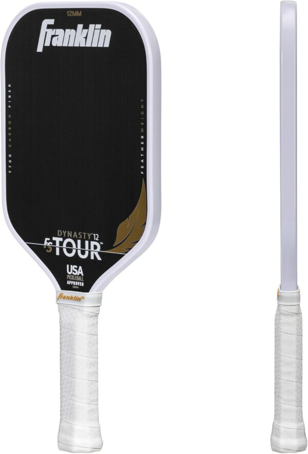Franklin Sports Pro Pickleball Paddles - FS Tour Featherweight Series Lightweight Paddles - USA Pickleball Approved - Raw Carbon Fiber Surface - Polymer Core - White