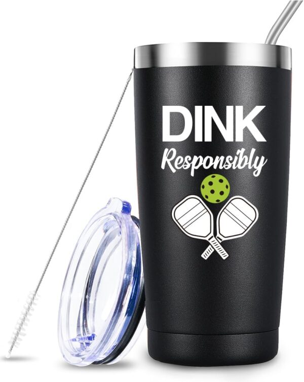 Dink Responsibly Tumbler, Pickleball Player Gifts,Picklebal Lovers Gifts for Men Women,Pickleba Accessories Gift 20oz Stainless Steel Cup With Lid Straw