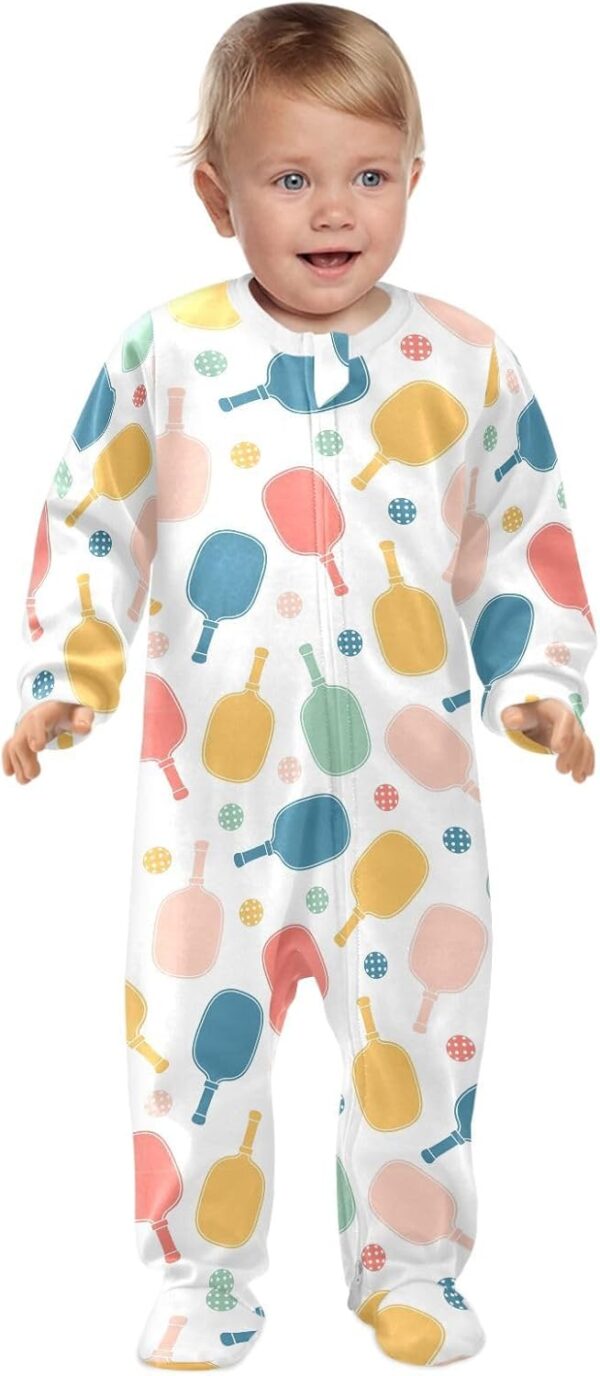 Dussdil Pink Orange Pickleball Balls Baby One-Piece Footies Newborn Rompers Pajamas Footed Pjs for Sleep Play Boys Girls