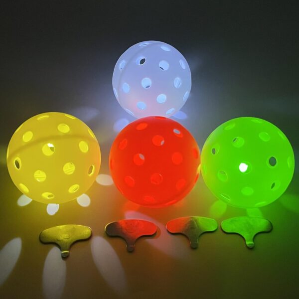 LED Light up Pickleball Ball, Glow in The Dark PickleBalls Balls, 4 Pack Pickleball-Balls Meet USAPA Requirement, 40 Holes Durable in/Outdoor Pickle Ball (RGB)