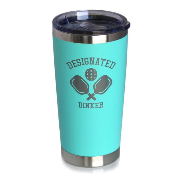 Designated Dinker - Insulated Coffee Tumbler Cup with Sliding Lid - Stainless Steel Insulated Mug - Funny Pickleball Themed Gifts and Decor - Teal