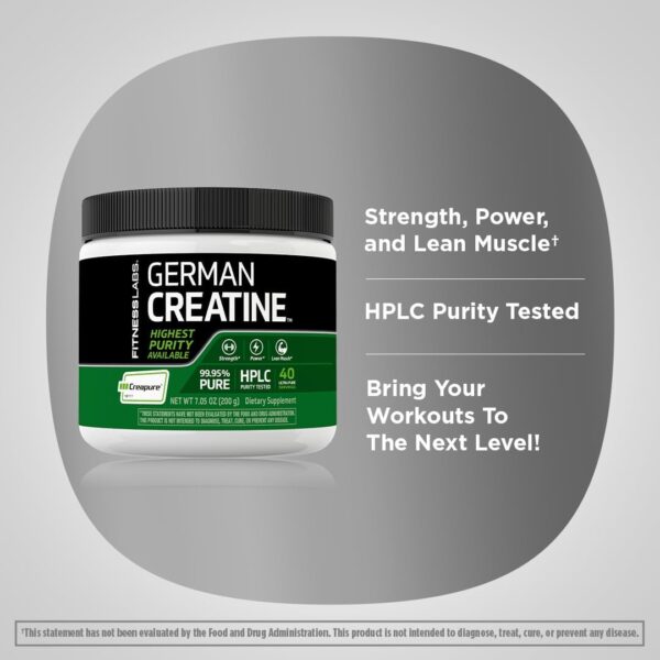Fitness Labs German Creatine Powder | 7.05 oz | 39 Servings | Creapure | Monohydrate Powder | Non-GMO, Gluten Free Supplement