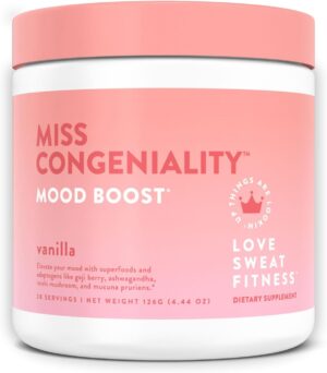 Love Sweat Fitness Mood Boost Powder | Miss Congeniality Vanilla Blend | Improves Focus, Elevates Mood, Lower Stress, Fights Fatigue | No Sugar, Vegan, Gluten Free, Non-GMO | 28 Servings