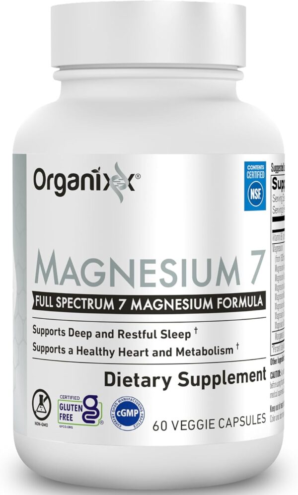 Organixx Magnesium Glycinate Supplement for Support Sleep, Muscle & Heart Health, 7 Type Magnesium Complex with Vitamin B6, Manganese Citrate, Gluten Free, Vegan, Non GMO, High Absorption, 60 Capsules