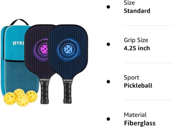 Pickleball Paddles, USAPA Standard Graphite Pickleball Paddles Set of 2, Lightweight Pickleball Set with 4 Pickleball Balls & 1 Portable Bag, Pickle Ball Paddle for Women Men