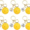 1step2dream Set of 6 Yellow Pickleball Keychains: Good Accessories for Pickleball Enthusiasts | Pickleball Lover Gifts in Bulk