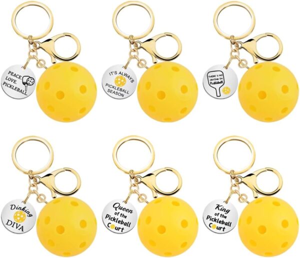 1step2dream Set of 6 Yellow Pickleball Keychains: Good Accessories for Pickleball Enthusiasts | Pickleball Lover Gifts in Bulk
