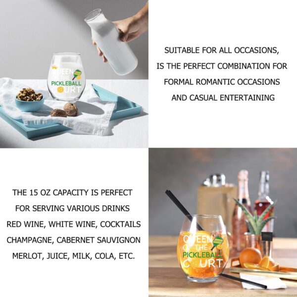 Queen of the Pickleball Court Funny Stemless Wine Glass - Gift for Mom, Grandma, Sister, Aunt, Wife - Birthday, Mother's Day for Friend, Colleague, Pickleball Lover