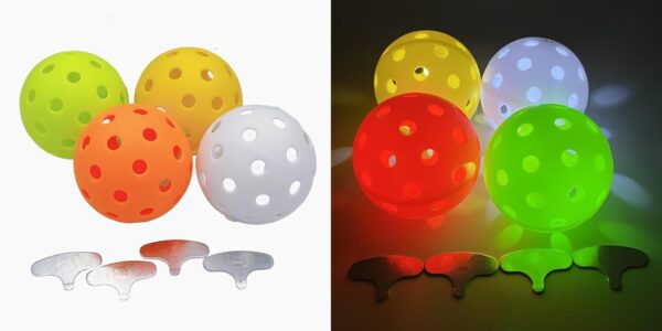 LED Light up Pickleball Ball, Glow in The Dark PickleBalls Balls, 4 Pack Pickleball-Balls Meet USAPA Requirement, 40 Holes Durable in/Outdoor Pickle Ball (RGB)