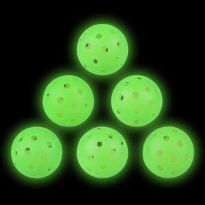 Pickleball Balls, 6 Pack Outdoor Glow in The Dark Pickleballs with Mesh Bag, Luminous Gifts, Light Up Green, High Visibility & Durable for Training