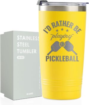 Onebttl Pickleball Gifts, Pickleball Accessories, Insulated 20oz Stainless Steel Travel Tumbler with Straw and Lid, I'd Rather be Playing Pickleball