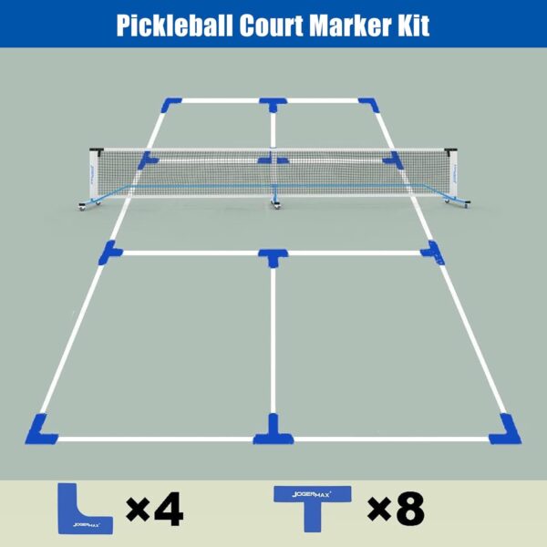 Portable Pickleball Net System with Lockable Wheels, Metal Frame Pickleball Court with LED Light, Regulation Size Net with Durable Carrying Bag, and 4 Pickleball Rackets.