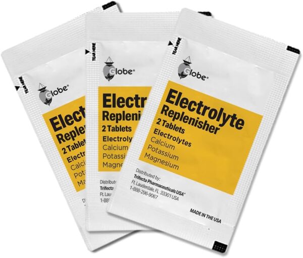 Globe Electrolyte Replacement Tablets for Rehydration, Exercise Recovery, Youth & Adult Athletes, Hiking, Camping, & Sports Recovery and More... 50 Packets of 2 Tablets Each, 100 Count