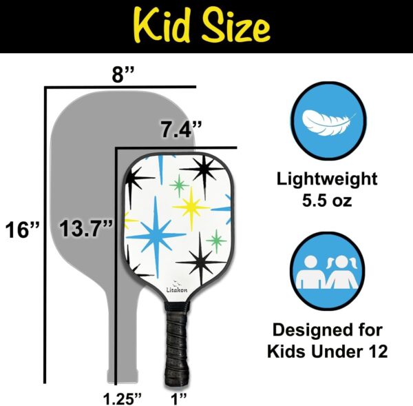 Premium Youth Pickleball Paddle Set, 2 Fiberglass Kids Paddles with Honeycomb Core, Bundle of Lightweight Fiberglass Rackets for Age 4-12, Backpack, 4 Balls, 2 Kids Rackets
