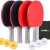Ping Pong Paddle Set, Professional Table Tennis Racket Set with 6 Ping Pong Balls, Ping Pong Paddles 4 Player Set, Ping Pong Set Starter Kit