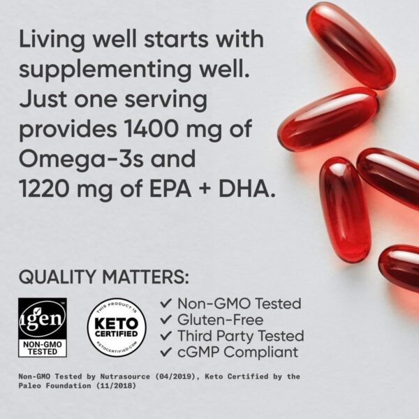 Sports Research® Keto Omega Fish Oil 1400mg - Full Spectrum Omega-3 Blend with Astaxanthin & Coconut MCT Oil - Keto Certified, Soy & Gluten-Free (120 Softgels)
