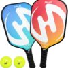 Set of 2 Paddles with 4 PICKLEBALLS and Carrying Bag, Fiberglass Surface Pickleball Paddles - Durable Pickleball Paddles Set for 2 - Pickleball Bundle