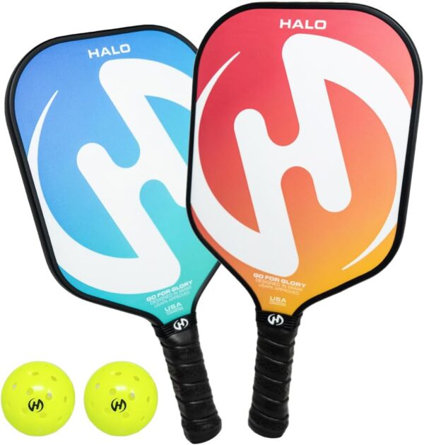 Set of 2 Paddles with 4 PICKLEBALLS and Carrying Bag, Fiberglass Surface Pickleball Paddles - Durable Pickleball Paddles Set for 2 - Pickleball Bundle