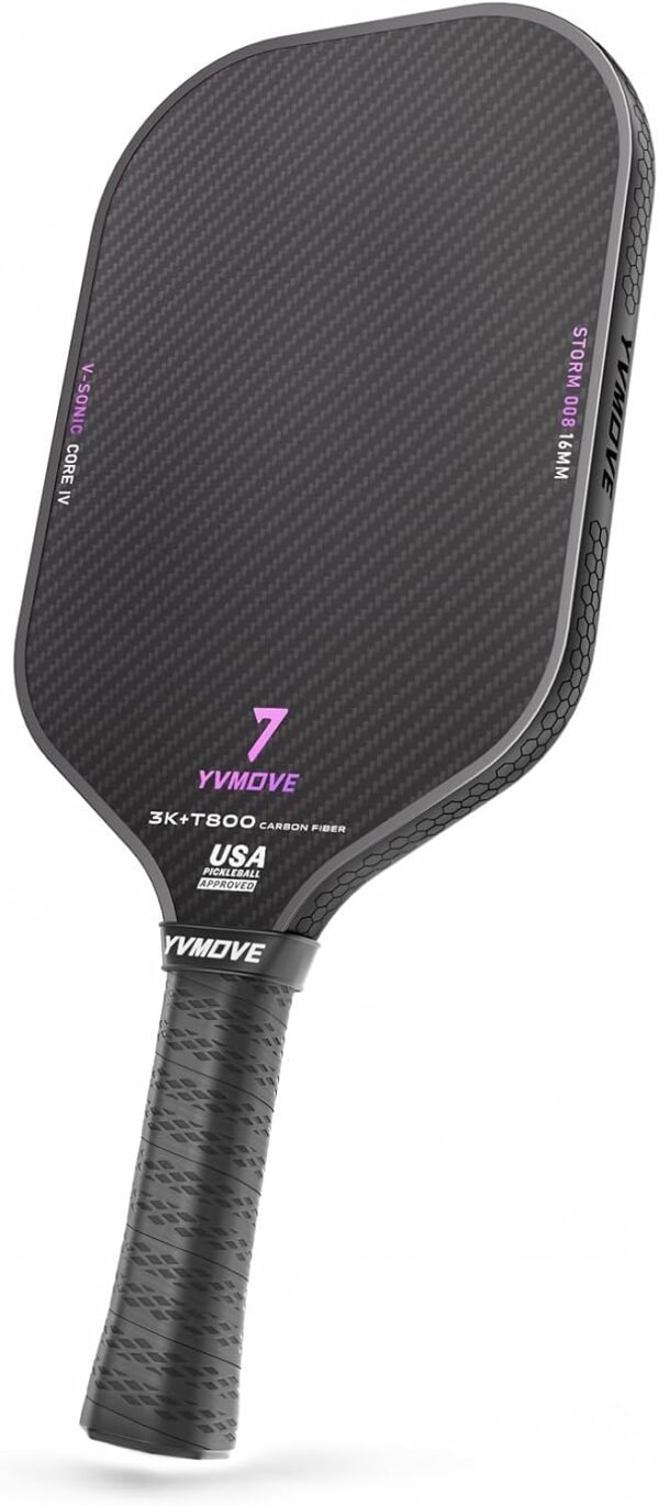 Pickleball Paddle with 3K T800 Raw Carbon Fiber Surface & 16mm V-Sonic IV Power Core, Premium Pickle Ball Racket Designed for Increased Power & Ultimate Spin, USAPA Approved