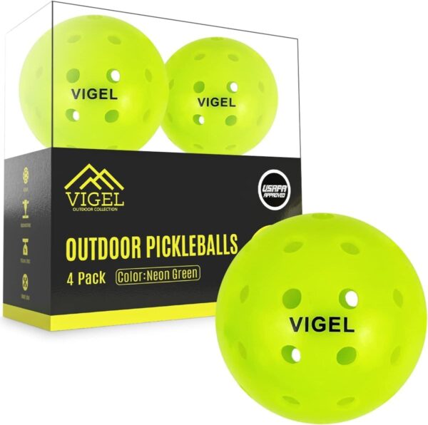 Vigel Premium Outdoor Pickleball Balls Set of 4-12, USAPA Approved Tournament and Competition Play, Perfectly Balanced, High Bounce True Flight, Durable, 40 Hole Pickleball, Ideal for All Skill Levels