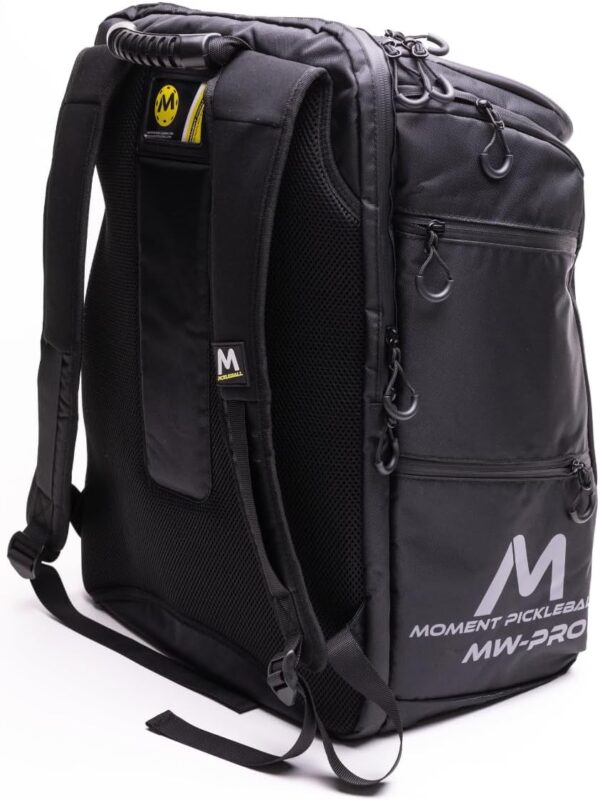 MOMENT MW-PRO Pickleball Bag | 2 Fence Hook Straps | 4 Pockets for Paddles, Balls, Shoes | Spacious Storage | Travel Ready