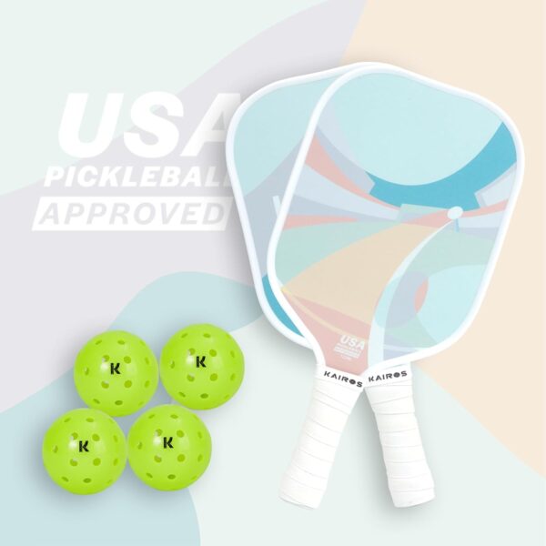KAIROS Pickleball Paddles, USAPA Approved Pickle Ball Set with 2 Rackets 4 Pickle Balls, Non-Slip Grip Fiberglass Surface Pickleball for Beginners