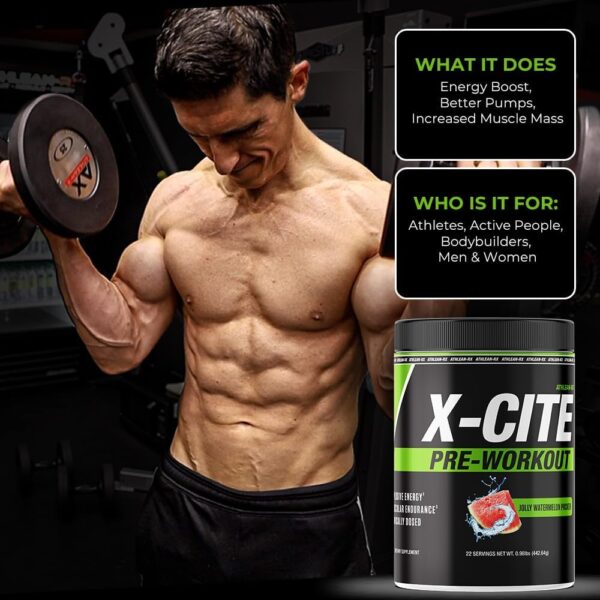 ATHLEAN-X X-CITE Pre-Workout Supplement - Boost Energy, Endurance, and Focus with Natural Ingredients - Jolly Watermelon Pucker