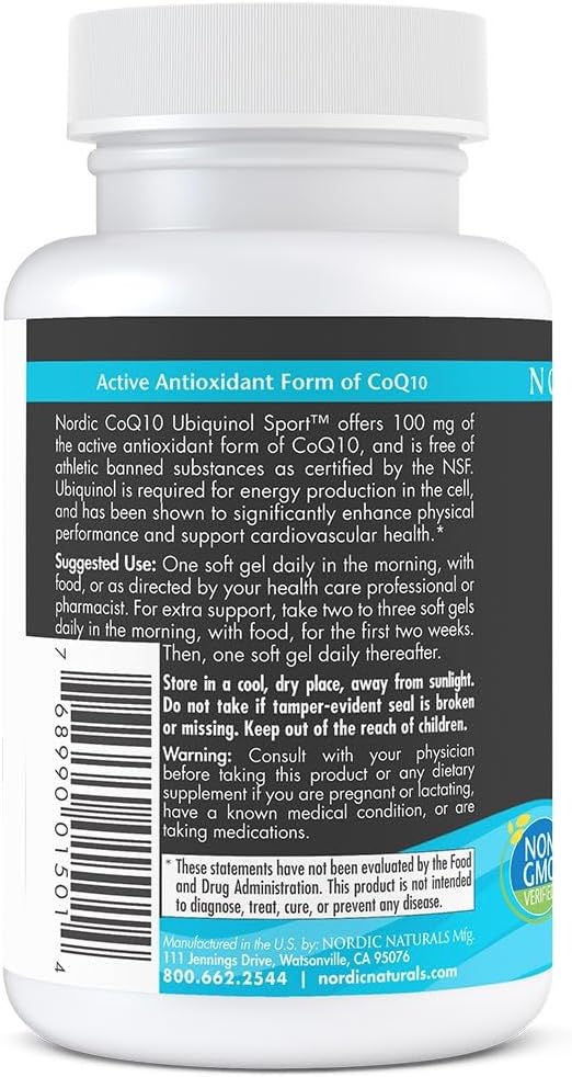 Nordic Naturals Nordic CoQ10 Ubiquinol Sport - 60 Mini Soft Gels - 100 mg Ubiquinol - Heart Health, Physical Performance, Cellular Energy Production - Non-GMO - 60 Servings