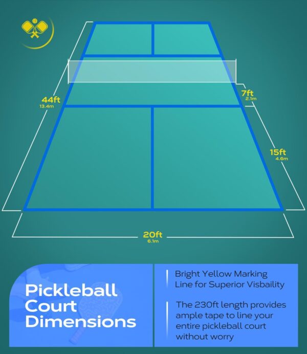 Pro Pickleball Court Tape 2" x230ft- Temporary Court Lines Tape, No Residue Removable Sports Tape for Indoor/Outdoor, Quick Setup with Blue Tape