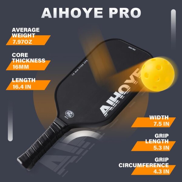 Aihoye PRO Pickleball Paddles- Raw T700 Carbon Fiber Textured Surface (CFS) with High Grit & Spin, Pickleball Paddles with 16MM Polypropylene Honeycomb Core, USAPA Approved