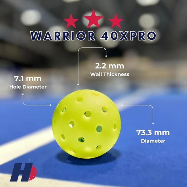 Hero Pickleball Warrior 40XPRO Veteran Owned - Durable Balls. Meets USA Pickleball Requirements. Works with All Paddles. Consistent Flight & Spin - 40 Machine-Drilled Holes