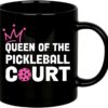 Panvola Queen of the Pickleball Court Pickleball Gifts for Women Wife Mom Grandma Aunt Girlfriend Ceramic Mug Gifts for Pickleball Lovers Coffee Cup (Black)