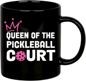 Panvola Queen of the Pickleball Court Pickleball Gifts for Women Wife Mom Grandma Aunt Girlfriend Ceramic Mug Gifts for Pickleball Lovers Coffee Cup (Black)