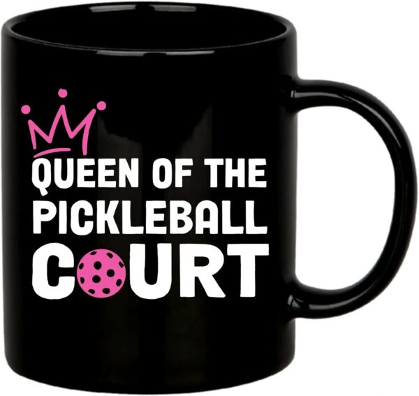 Panvola Queen of the Pickleball Court Pickleball Gifts for Women Wife Mom Grandma Aunt Girlfriend Ceramic Mug Gifts for Pickleball Lovers Coffee Cup (Black)