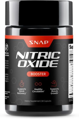 Snap Supplements Nitric Oxide Booster Supplement with L Arginine and L Citrulline Essential Amino Acids and Ginseng Root, Energy, Heart Health, Muscle Growth & Circulation Support, 60 Capsules