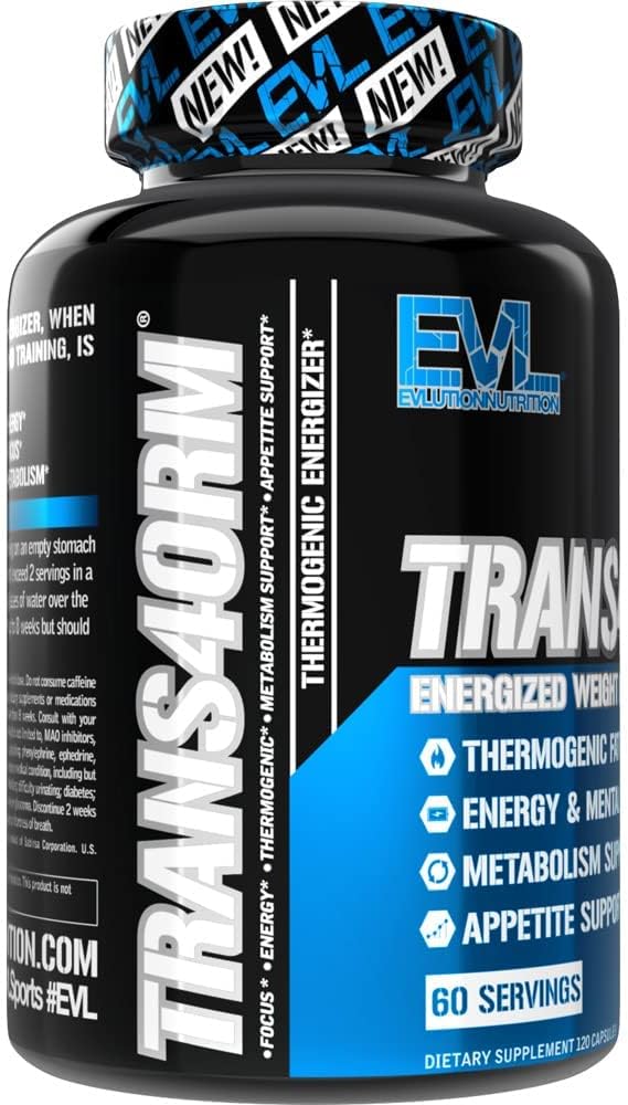 EVL Thermogenic Fat Burner Support - Fast Acting Weight Loss Energy and Appetite Support - Trans4orm Green Tea Supplement for Men and Women - 60 Servings