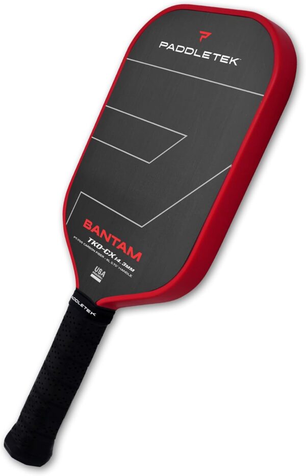 Paddletek Bantam TKO-CX 14.3mm Pickleball Paddles with Polymer Honeycomb Core - Unidirectional Carbon Fiber – Torsional Weighting & High Tack Performance Grip - USAPA Approved - 5.75 Inch Handle