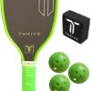 Thrive Pickleball Training Paddle Kit - Includes Trainer Paddle, 3 Fast Hands Mini Pickleballs & Paddle Eraser - T-700 Carbon Fiber, Extra Long Handle, 16mm Core