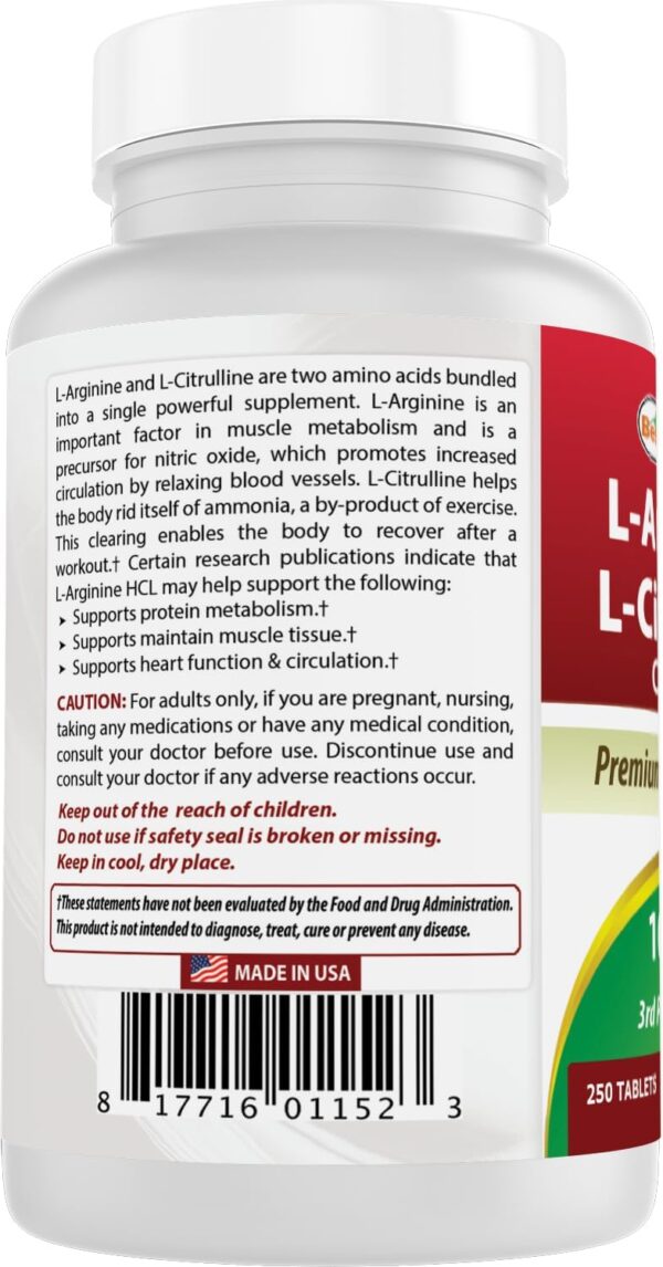 Best Naturals L-Arginine L-Citrulline Complex 1000 mg 250 Tablets (250 Count (Pack of 3))