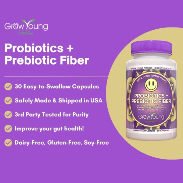 Grow Young Fitness Daily Probiotic + Prebiotic Fiber Supplement, Supports Digestive Health (1 Pack, 30 Servings)