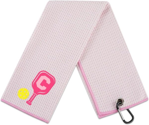 Embroidered Pickleball Towel, Funny Gift for Women, 16"x 24" Microfiber Towel, Pink, Initial C