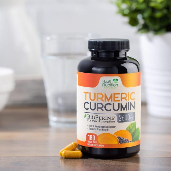 Turmeric Curcumin Supplement 2600mg with Black Pepper Extract 95% Curcuminoids - High Absorption Ultra Potent Turmeric Capsules with BioPerine, Nature's Tumeric Pills for Joint Support - 180 Capsules