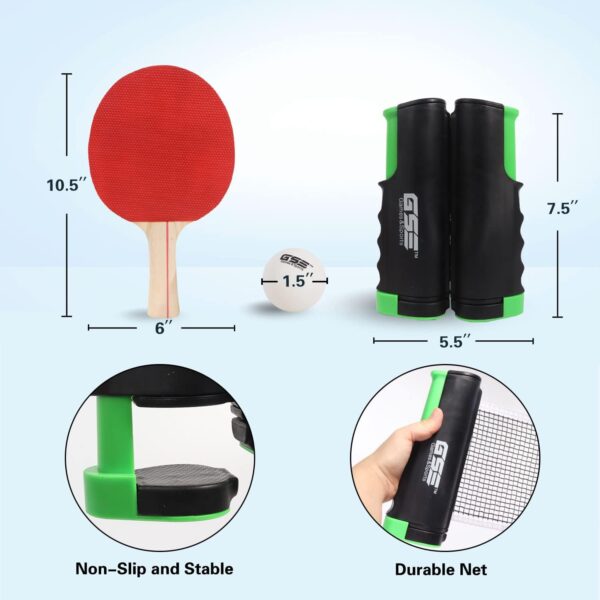 GSE Games & Sports Expert Adjustable Retractable Ping Pong Net Set & Post. Professional Table Tennis Rackets and Balls, Net with Posts and Storage Bag - Pingpong Paddle and Game Table Accessories.