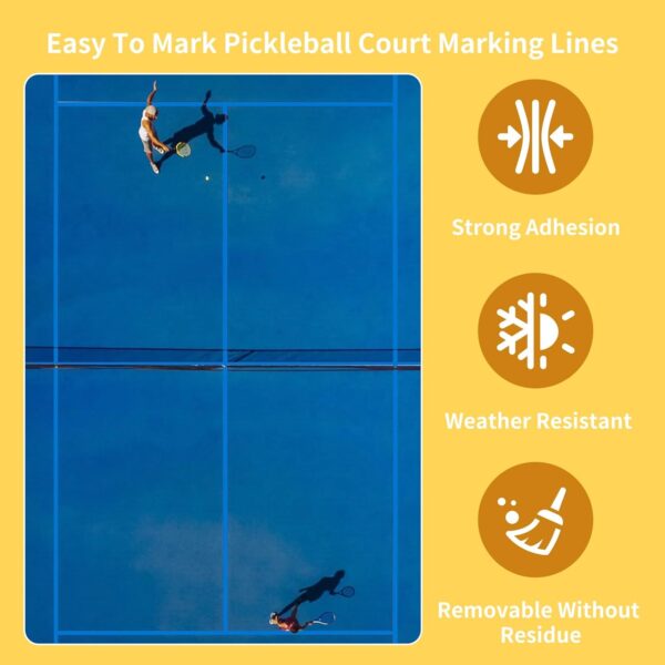 Pickleball Court Marking Kit - 2" x 262 ft - No Residue, Waterproof Pickleball Court Tape for Indoor/Outdoor, Easy to Apply & Remove - Perfect for Pickleball Court, Gym, Driveway, Backyard