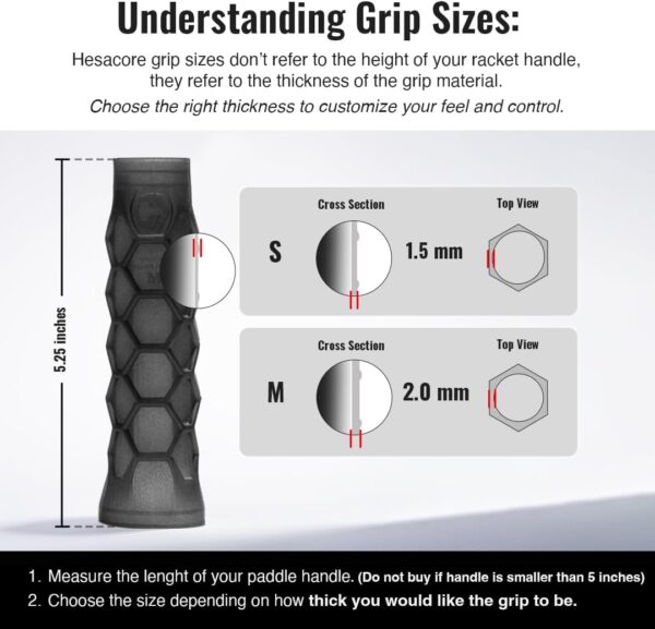 Pickleball Paddle Carbon Grip - 5.25in - Supports Tennis Elbow, Enhances Grip Strength, Reduces Vibration with Finger Support and Anti-Sweat Design