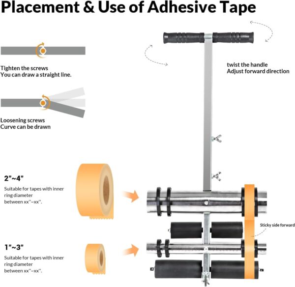 Court Line Tape Machine, with Drawing Circle Kit, Parking Lot Striping Machine for Driveway, Asphalt or Concrete, Basketball Courts, Pickleball Court, Road Warning