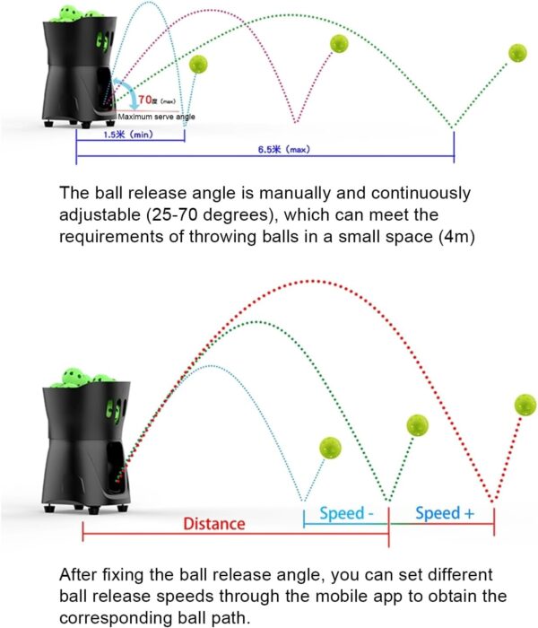 Portable Pickleball Thrower, Mini Pickleball Ball Machine, 25 Pieces Ball Capacity, APP Intelligent Control, 25-70° Serve Angle Adjustable, for Beginners
