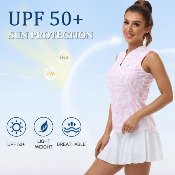 Women's Sleeveless Tennis Shirt Golf Shirts for Women Quick Dry Pickleball Shirts UPF 50+ Sportswear T-Shirts with Zipper
